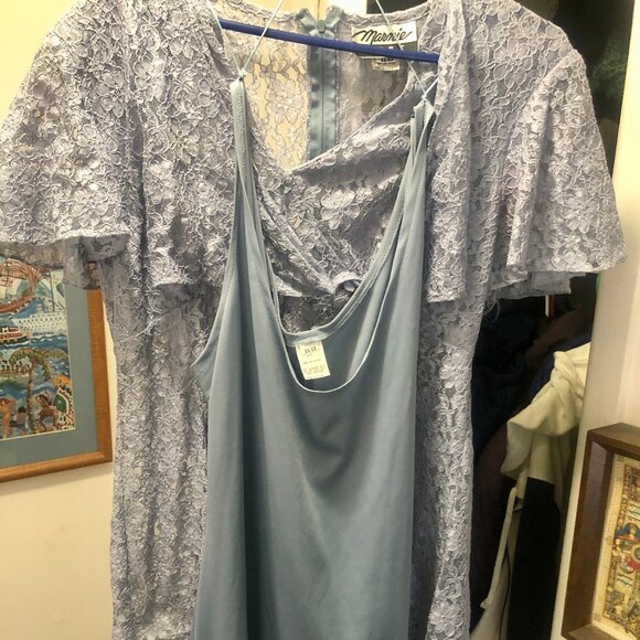 Marmie West Short Lace Nylon Blue Cocktail Dress With Blue Slip Size 11-12 - Picture 2 of 6